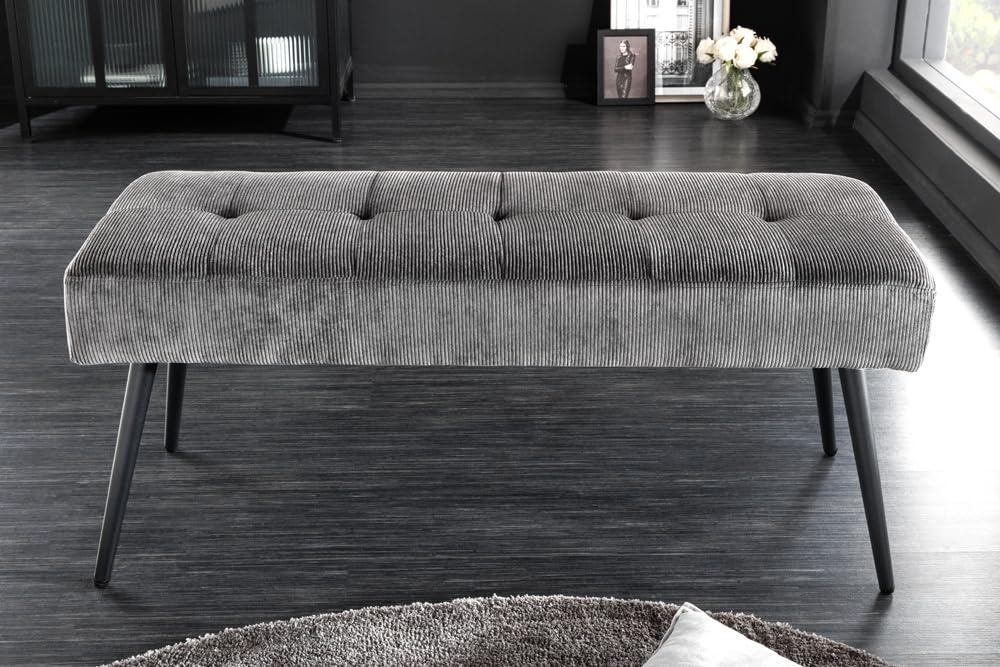 Riess Ambiente Design Sitzbank Boutique 100cm dunkelgrau Cord Schwarze Metallbeine, Polsterbank in modernen Stil, Flurmöbel, Esszimmerbank