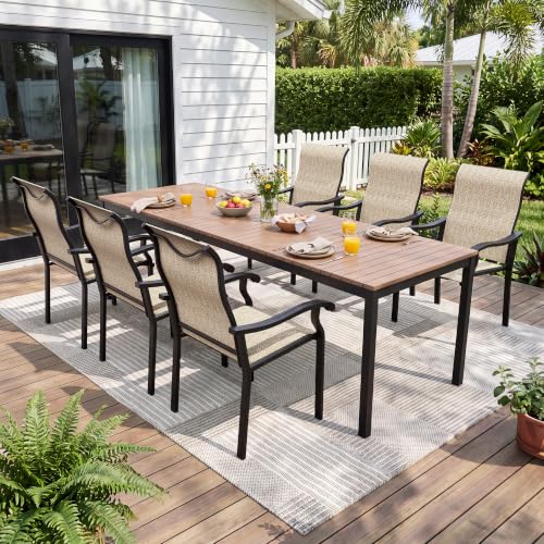 Image of UDPATIO Patio Dining Chairs Set of 4, High Back Wide Seat Outdoor Furniture Chairs with All Weather Breathable Textilene, for Lawn Garden Backyard, Brown