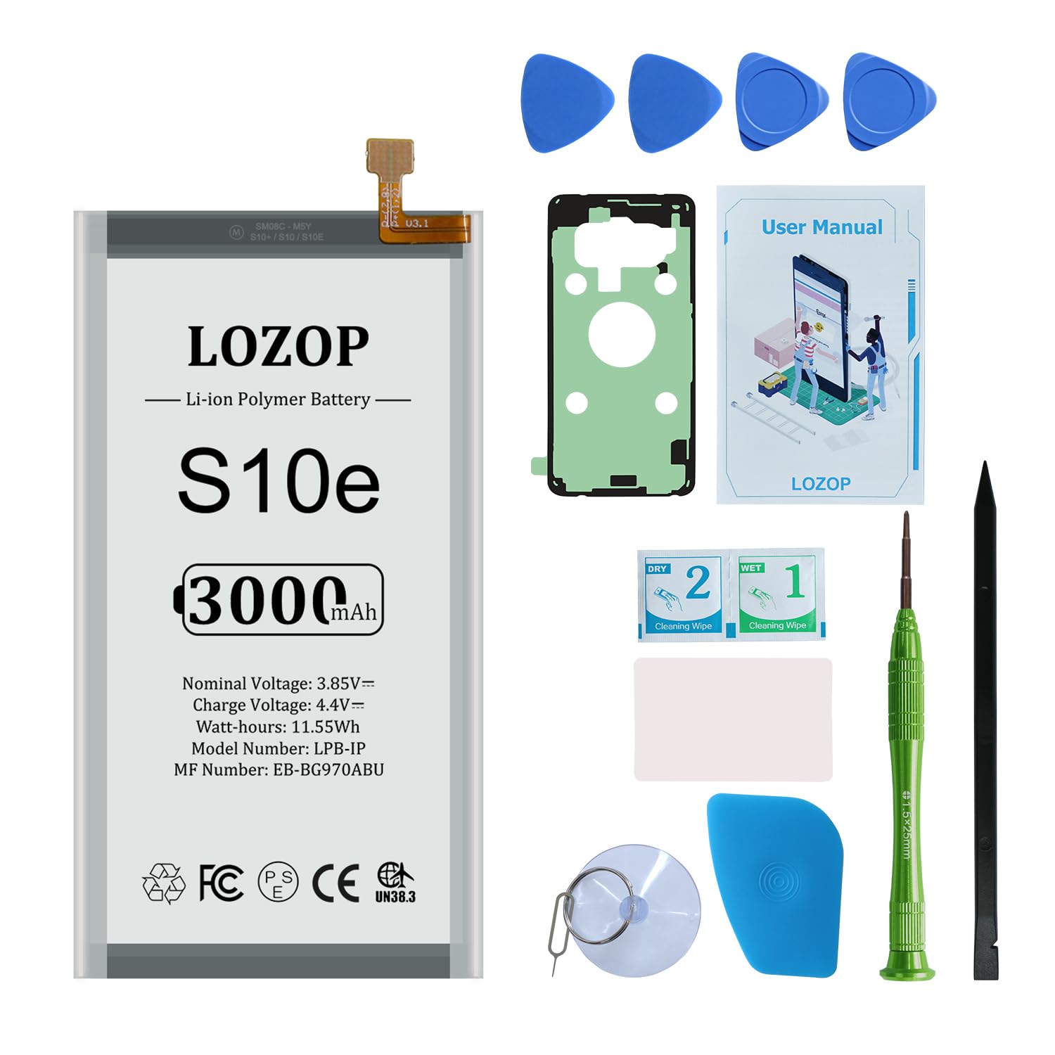 LOZOP S10e Battery Replacement Kit for Samsung Galaxy S10e SM-G970U/U1/F/W/X and Other All G970 Models with Repair Tools Kit and User Manual