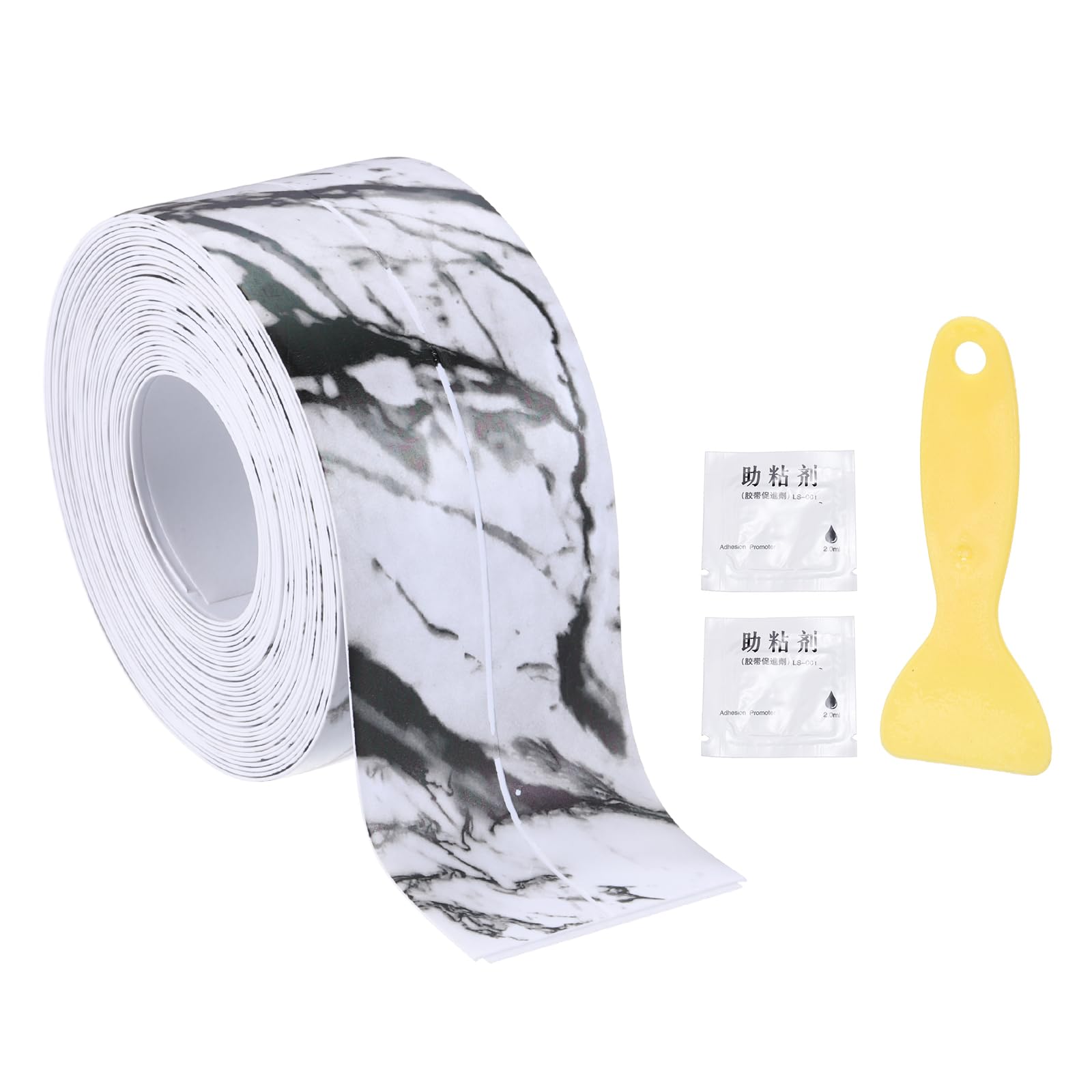 sourcing map Caulk Tape Waterproof, 1.42 Inch x 16.4 ft Self-Adhesive Sealant Sealing Strip Caulking Sealant Tape PVC with Tool for Kitchen Sink Toilet Bathroom Bathtub Floor, Black White
