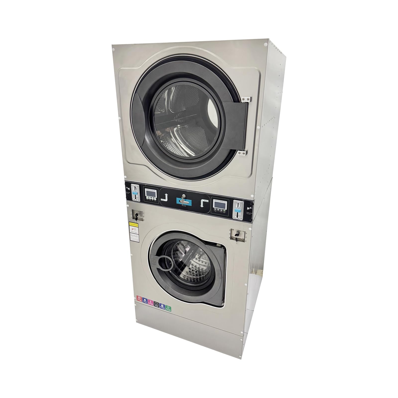 Coin Operated Washer Dryer Combo Commercial Stacked Washing Drying Machine for Laundromats Apartment Laundry Rooms Hotels 12kg Dry Clothes Capacity 220V 1PH