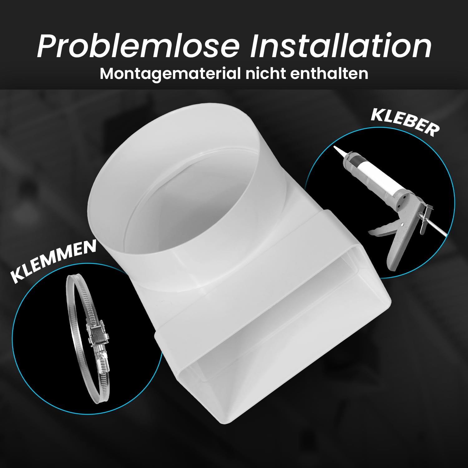 Repa Market Conector de tubo rectangular de 90 grados 150 x 75 mm para tubo de ventilación redondo de 125 mm – Tubo redondo de plástico ABS para calefacción, refrigeración, canal plano, conducto de