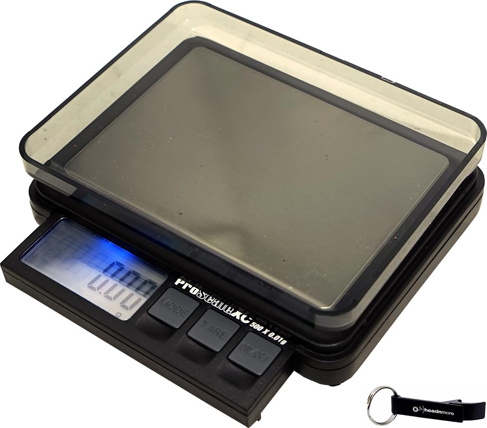 HEADNMORE® Bundle - PROSCALE® Digitalwaage Taschenwaage XC501 (500x0,01g) + HEADNMORE® Schlüsselanhänger