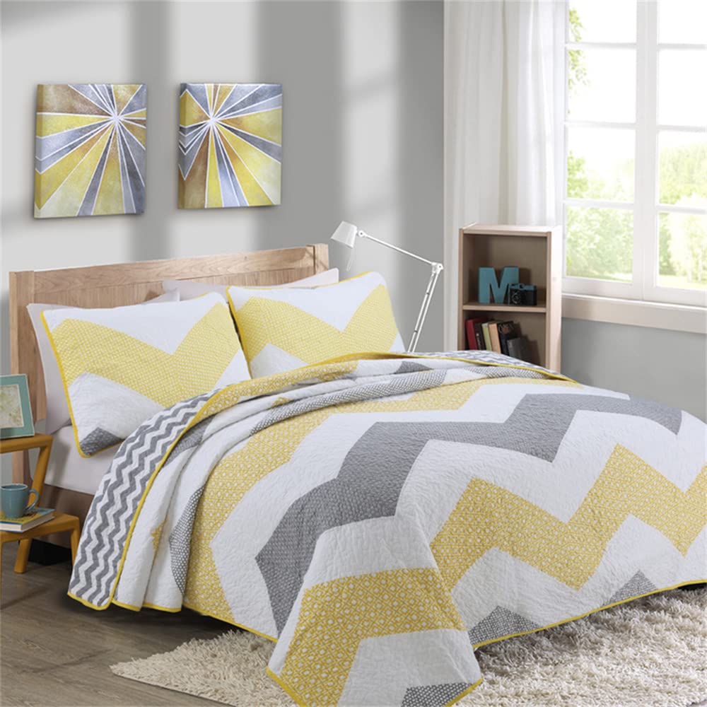 Odot Colcha Verano para Cama 228/275, Colcha Bouti Fina con 2 Fundas de Almohada Colcha Acolchado Ligera Suave para Colcha Cubre Cama Multiusos (228 * 240+50 * 66cm,Rayas Amarillas)