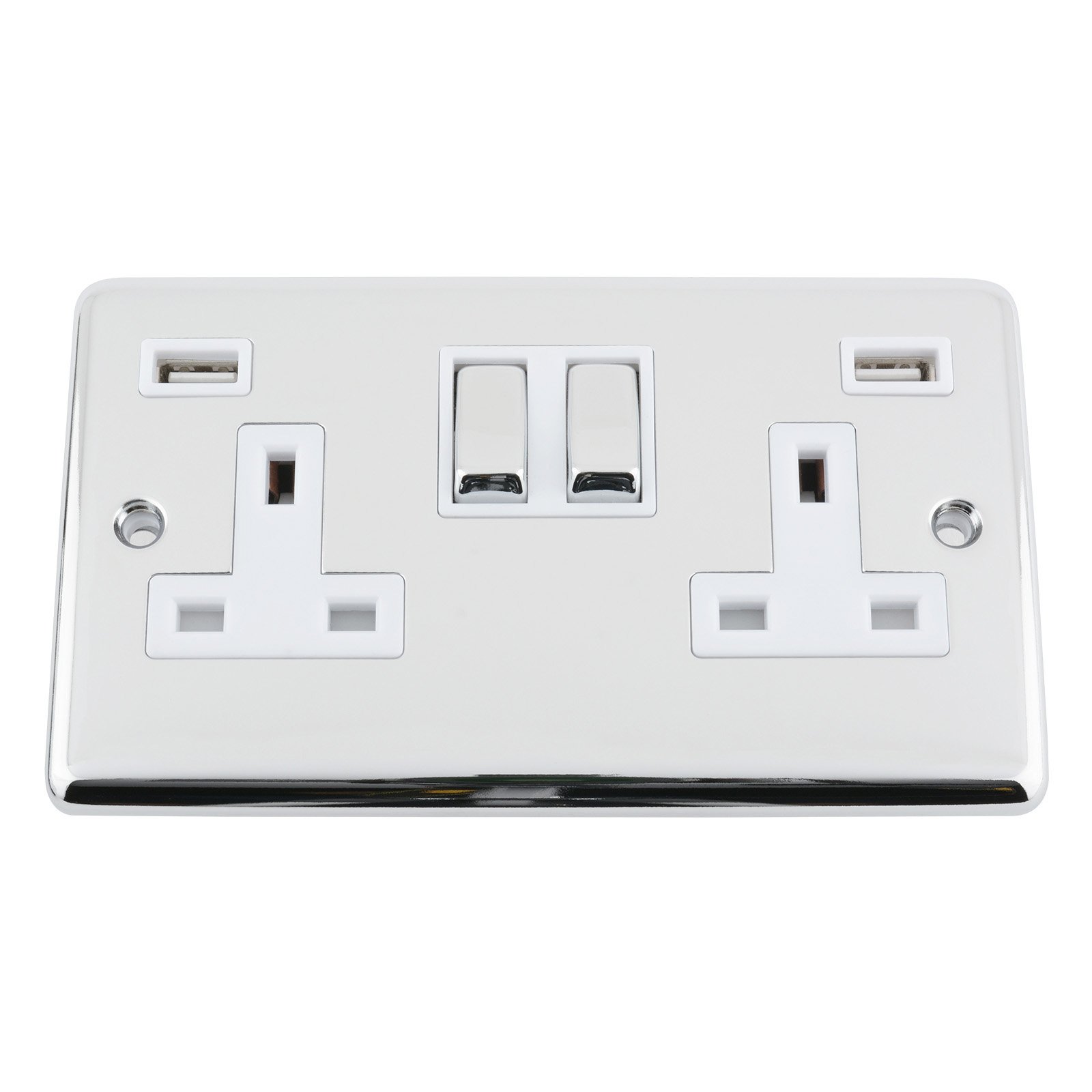 A5 Products White Usb Socket 2 Gang - Polished Chrome Classic Insert Metal Rocker (3100Ma)