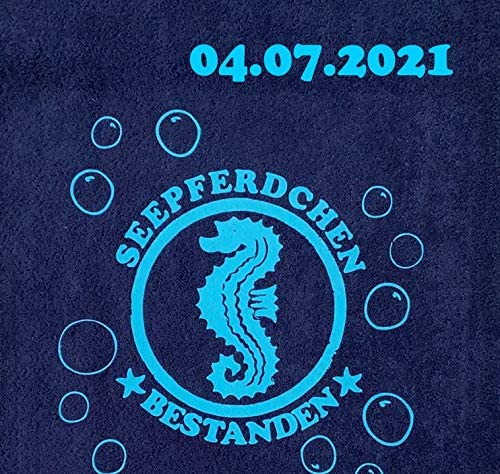 Foto von Seepferdchen Bestanden ! Kinder Handtuch mit Name oder Datum Schwimmen Lernen Schwimmunterricht Name des Kindes personalisiert