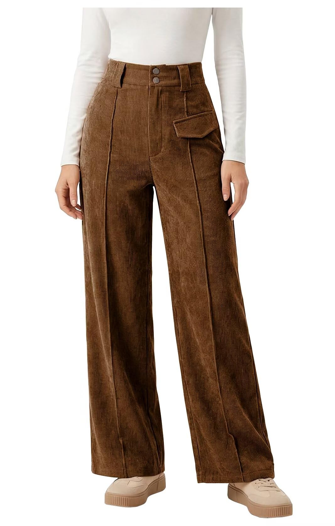 Pants for Women Trendy Work Casual High Waist Corduroy Pants Women Straight Leg Womens Pant Elastic Waist Set