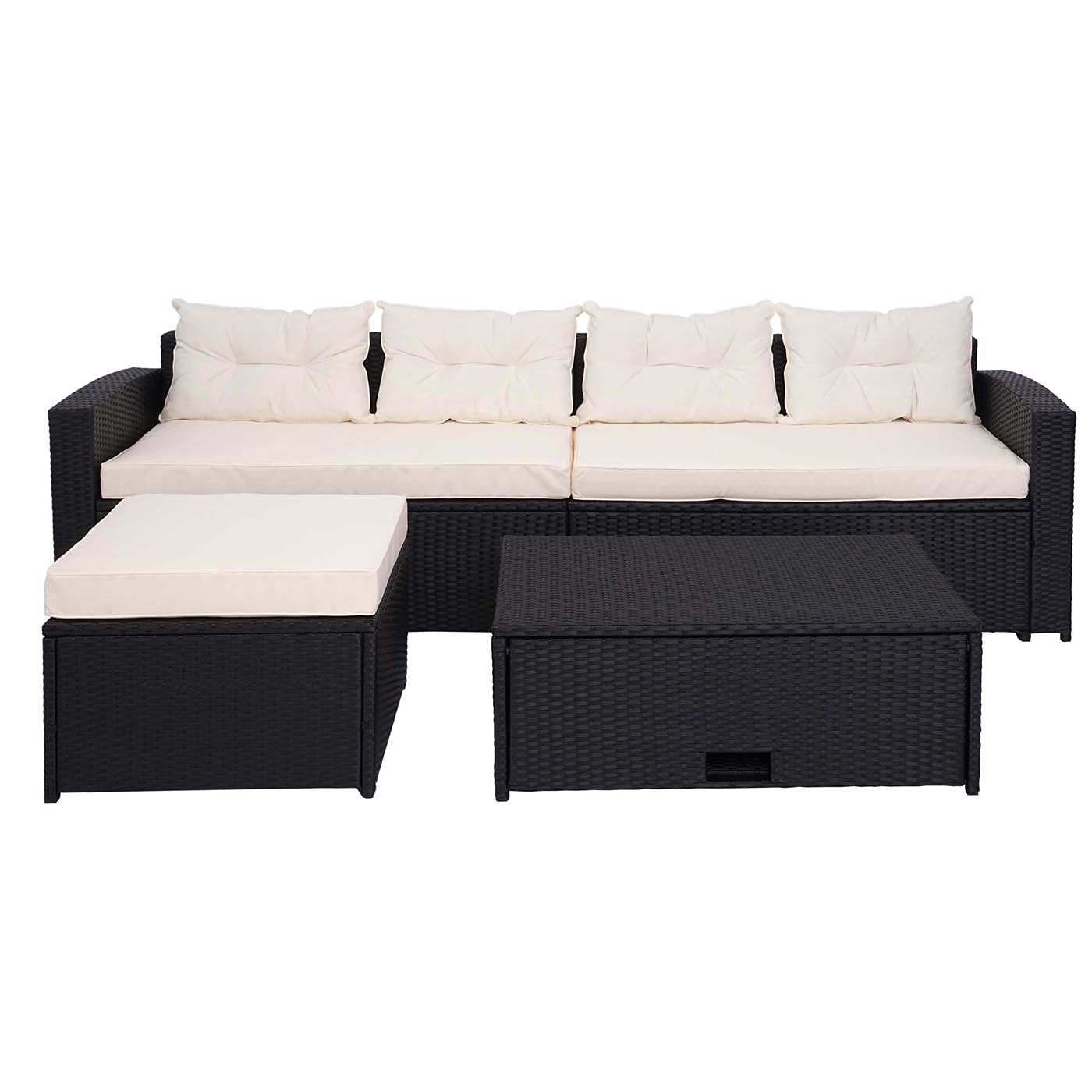 Mendler Set salotto giardino esterno salottino HWC-J34 polyrattan nero con cuscini avorio beige