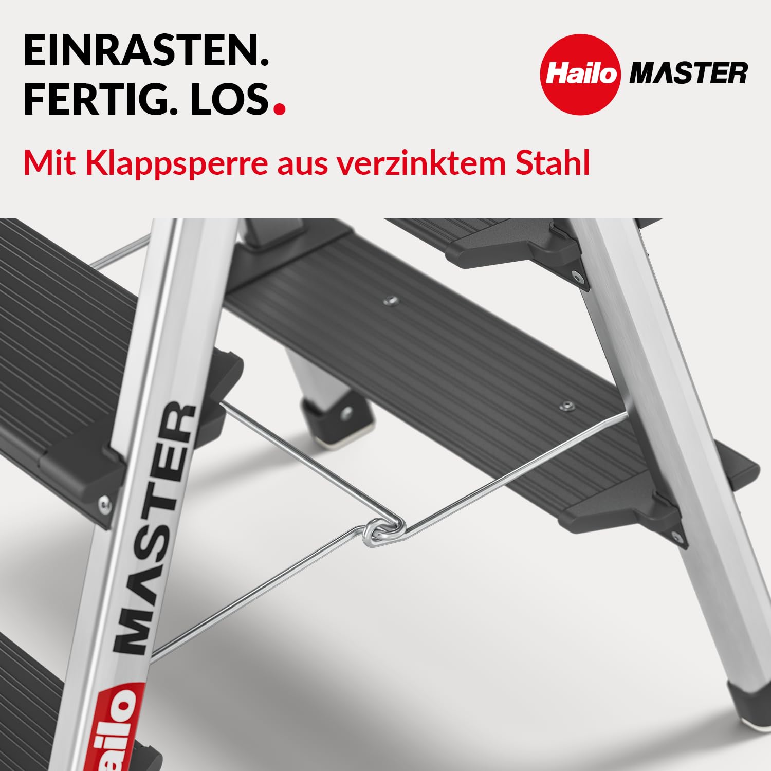 Hailo Master D70 Aluminium Doppelstufen-Trittleiter – kompakte & beidseitig begehbare Klappleiter - Rutschhemmende Stufen & gummierte Füßen - 2 x 3 Stufen - EN 14183 geprüft - belastbar bis 150 kg