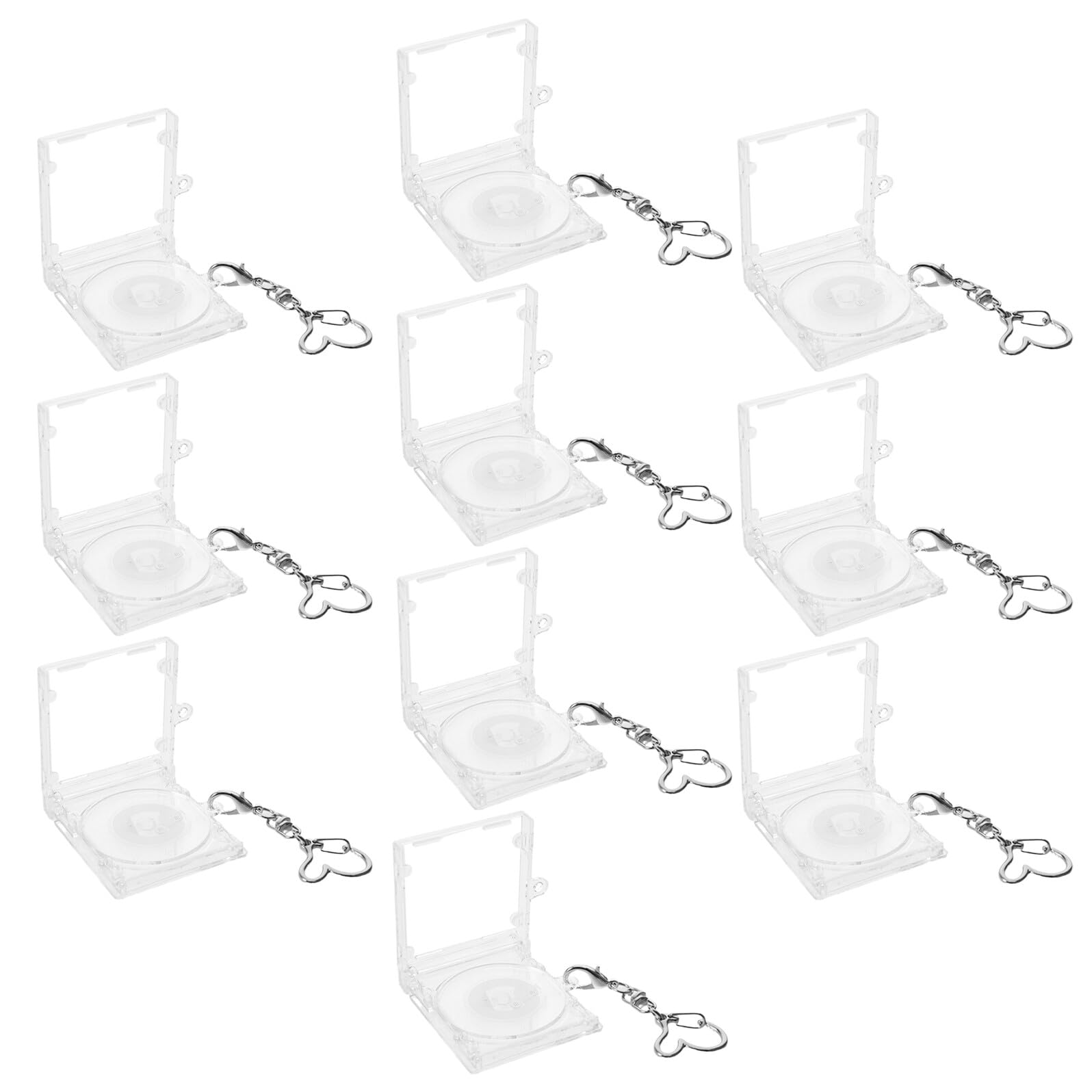 minkissy 10pcs Mini CD Case Keychain Set with Album Cover, Nfc Heart Pendant, Mini Disc Holder for Music Fans Souvenir Accessories