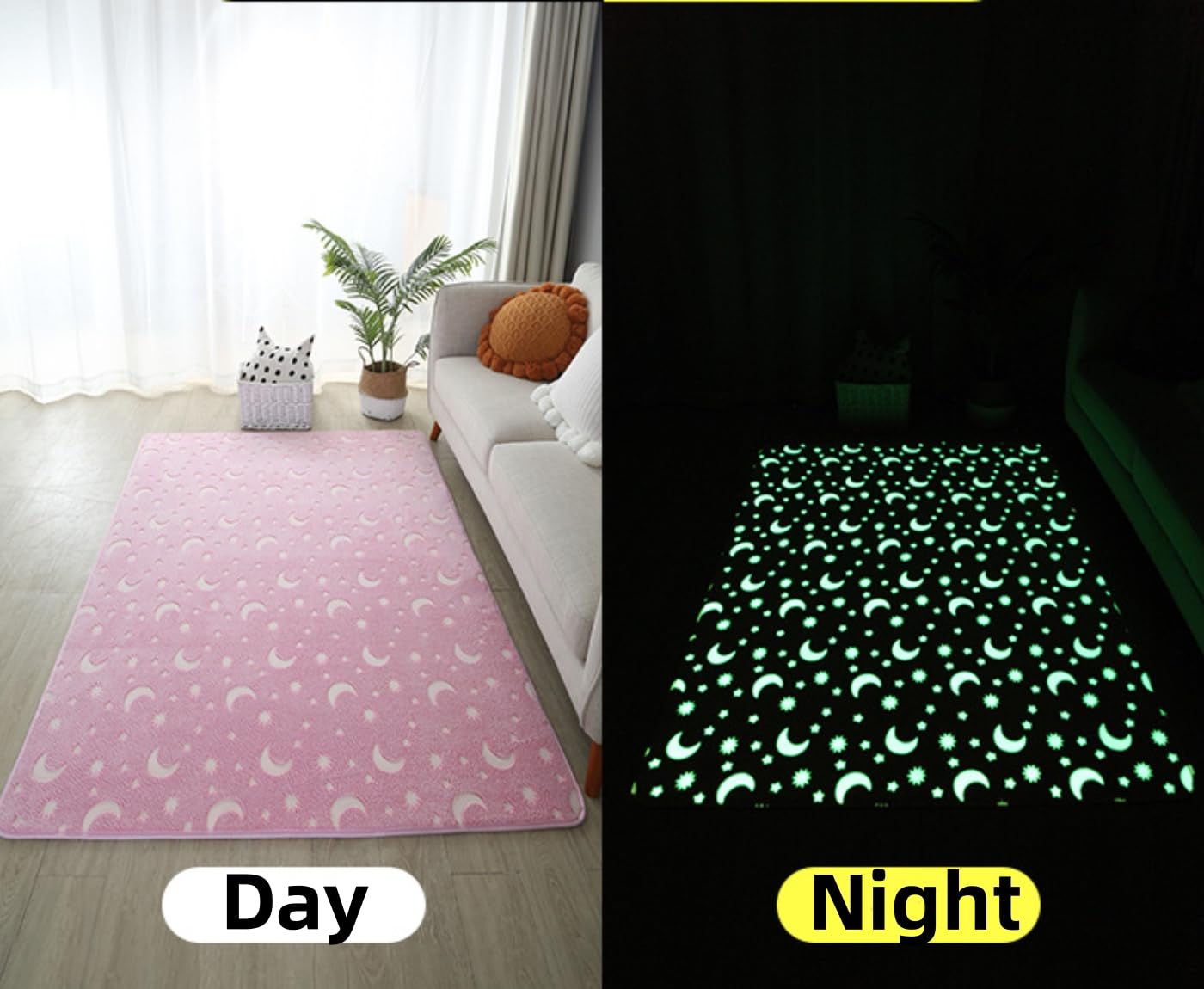Leuchtteppich Einhorn Leuchtender Wohnzimmerteppich Mond Sterne Kinder Schlafzimmer Nachttischteppich Baby Spiel Krabbelmatte Kindergarten Kinderzimmer Deko kinderteppich (Farbig 1, 100x200 cm)