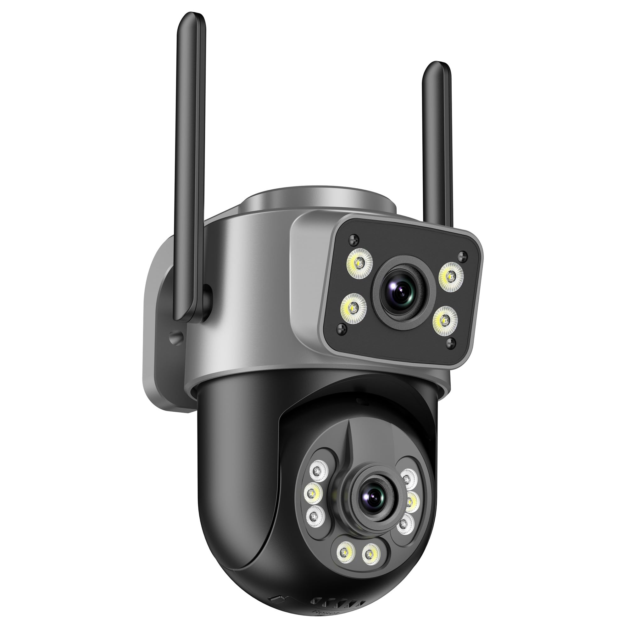 Reobiux Zewnętrzna kamera do monitoringu WiFi 2K, zewnętrzna kamera IP PTZ z dwoma obiektywami, kolorowe widzenie nocne, wykrywanie ruchu, dwukierunkowy dźwięk, pamięć SD/chmura, IP66