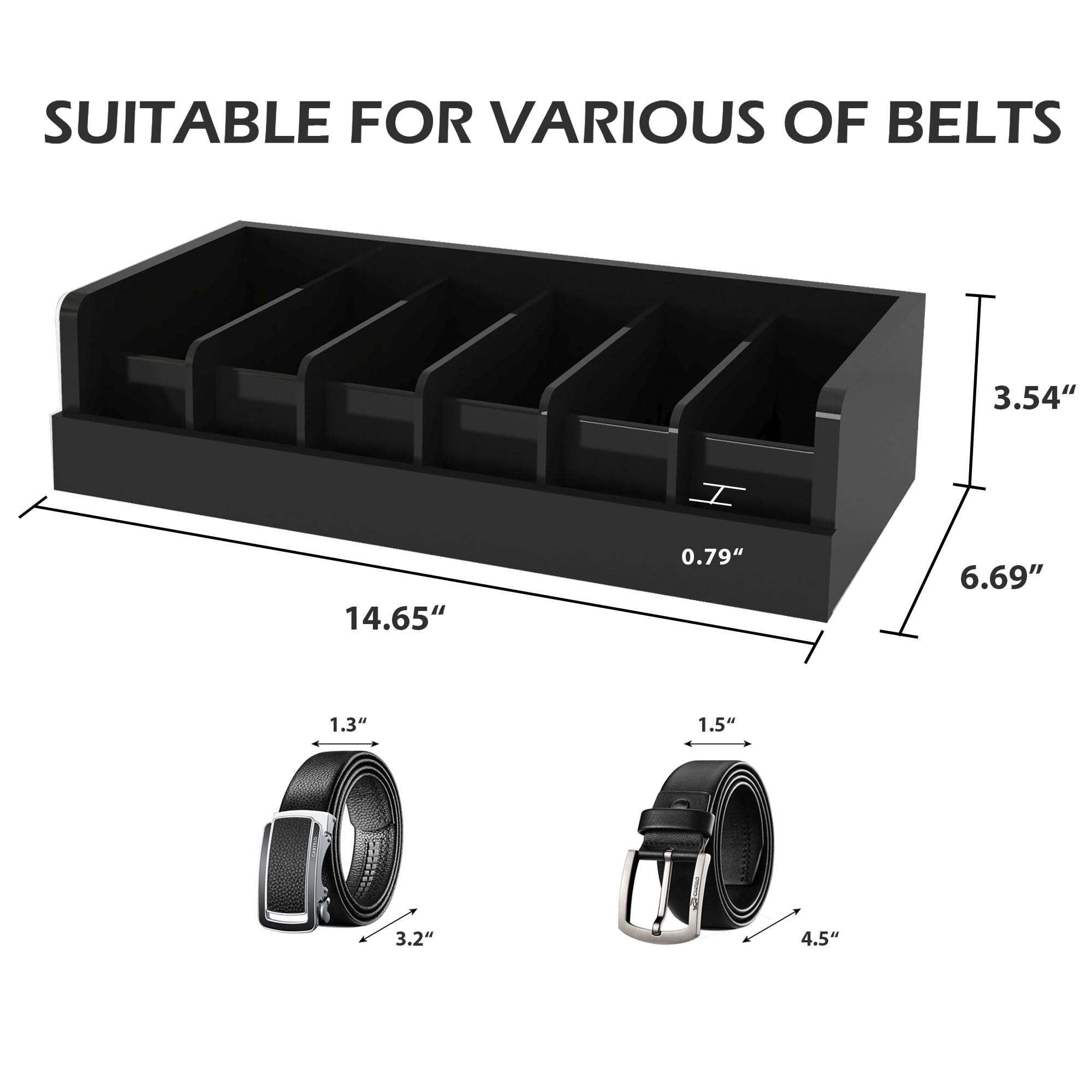 Bamboo Belt Organizer for Closet - 6 Grids Black Bamboo Belt Storage Organizer Racks for Women's Drawer, Belt Display Rack Holder Wall Mount for Men