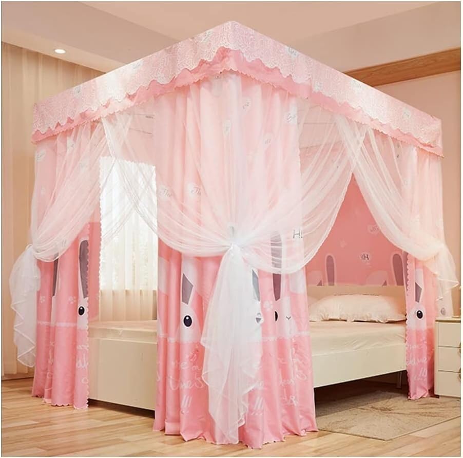 Moustiquaire lit baldaquin 150x200 cadre acier inoxydable ciel de lit 4 coins