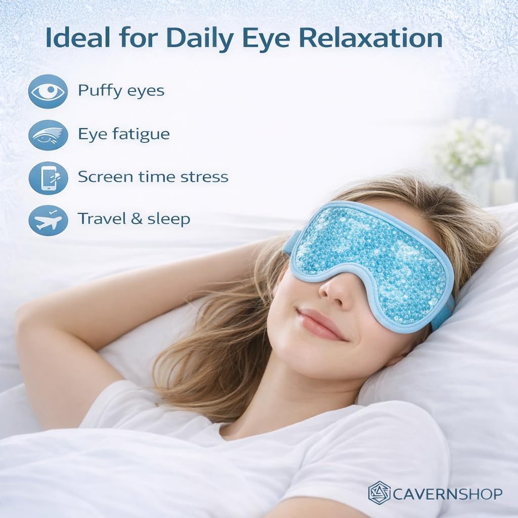 Reusable Gel Beads Eye Mask for Hot & Cold Therapy | Cooling Eye Mask for Sleeping, Puffy Eyes & Eye Relaxation | Adjustable Elastic Strap | Unisex | Light Blue — Amazon image 6