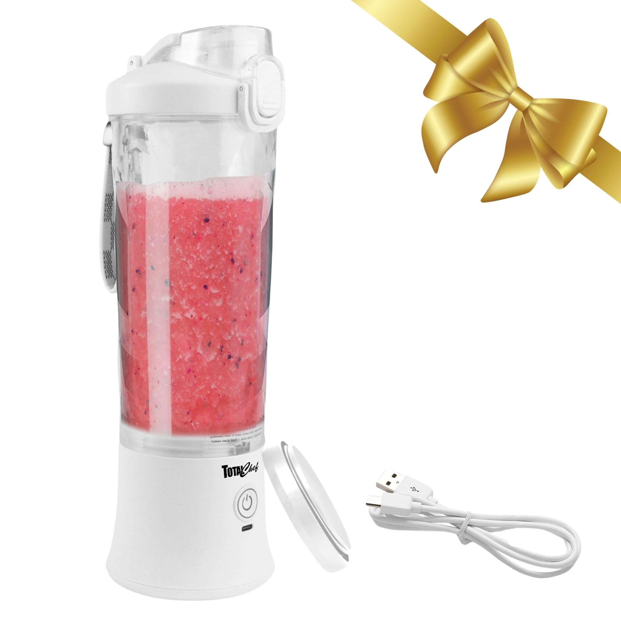 Total Chef Portable Blender - USB Rechargeable Personal Smoothie Mixer, Protein Shake Maker, Cordless Travel Mini Licuadora, Blend Frozen Fruit, Drink Milkshake On The Go,Ice Crusher 20 OZ, White