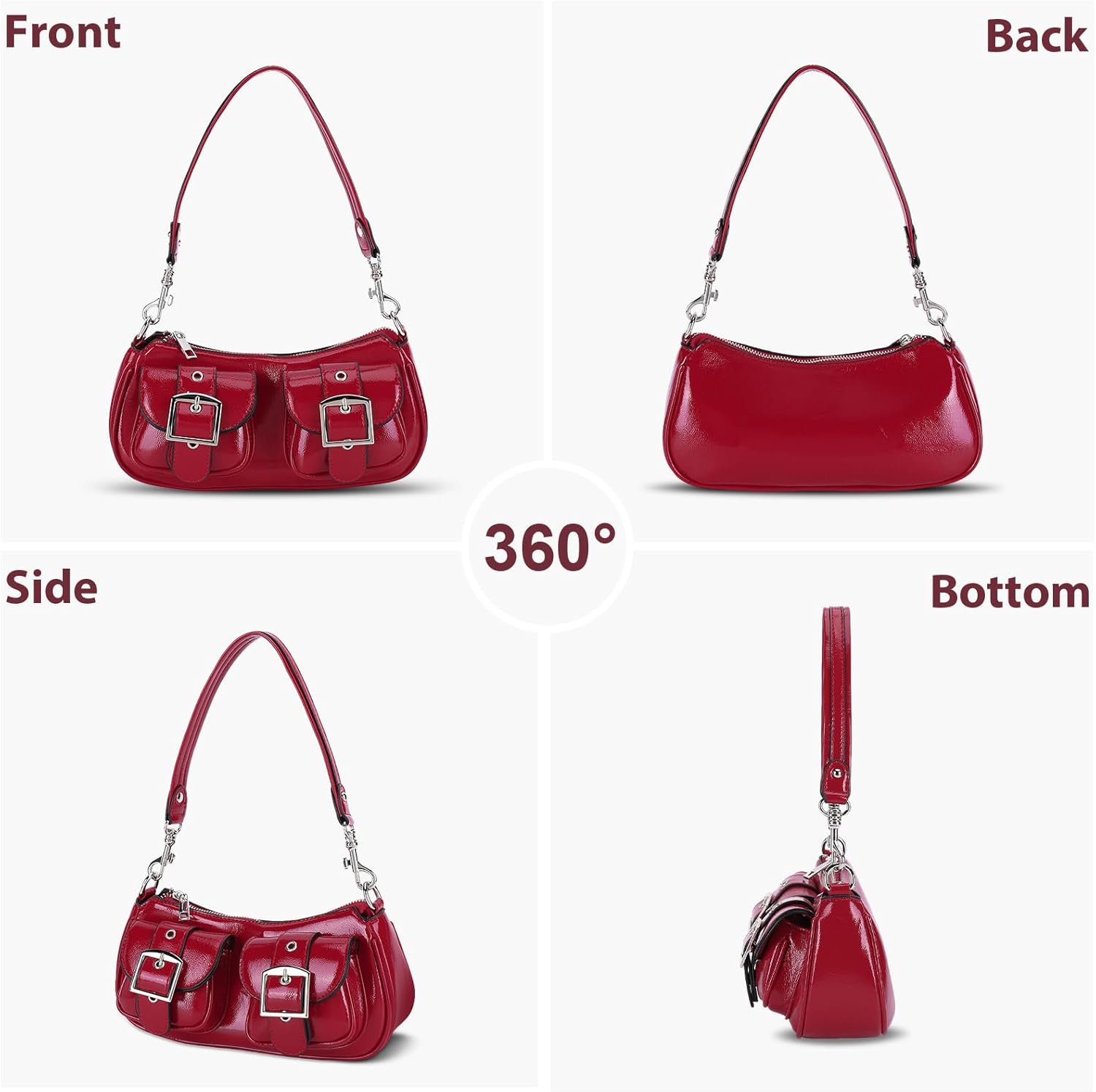 hibear Y2K Purse for Women,Burgundy Purse Cute Red Tote Crossbody Handbag Double Pocket Faux Leather Hobo Bag for Work - Image 8