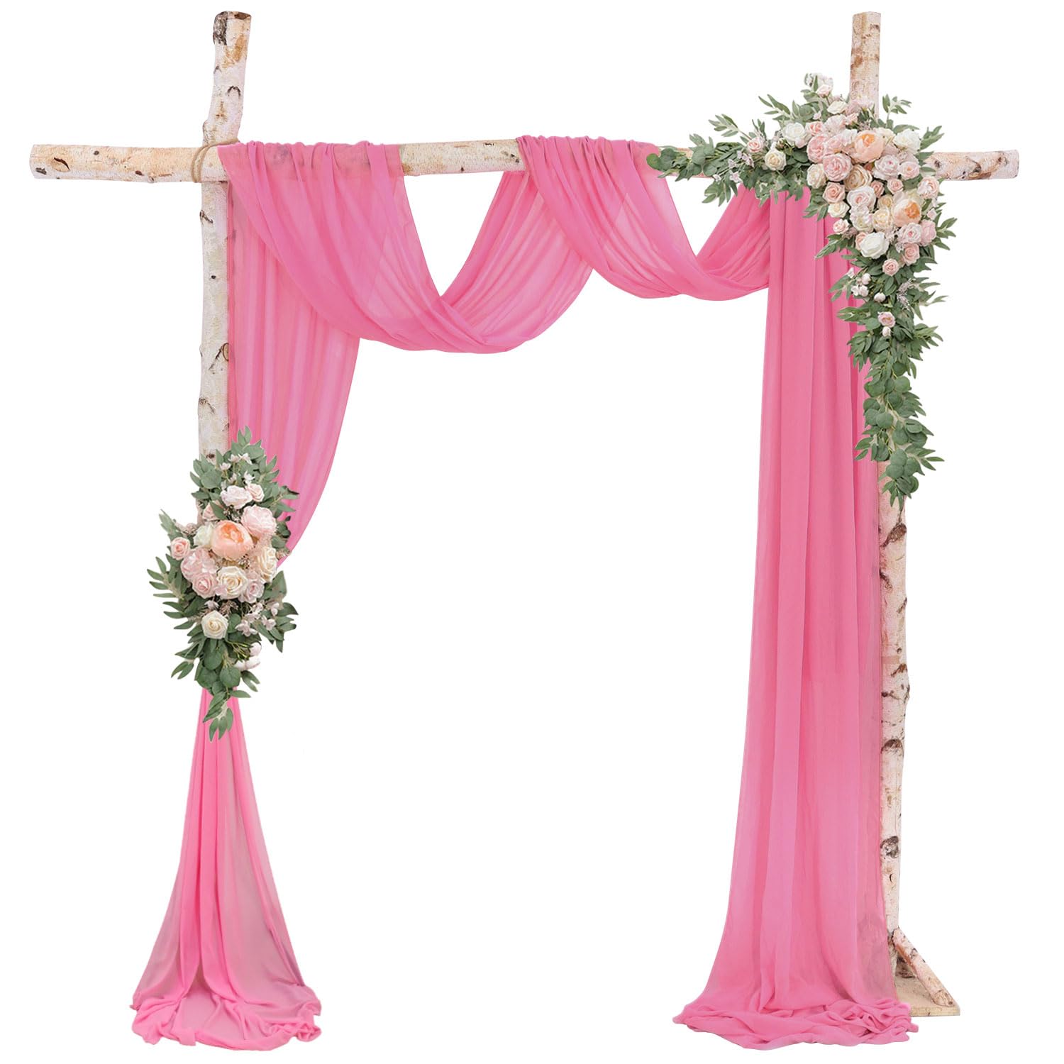 ROMANKAS Pink Drapes for Wedding Arch 20FT 2 Panels Wedding Arch Draping Fabric Tulle Ceiling Drapery for Bridal Shower Party Chiffon Curtains Drapes Arbor Arch Drape for Wedding Ceremony Decorations — image 1