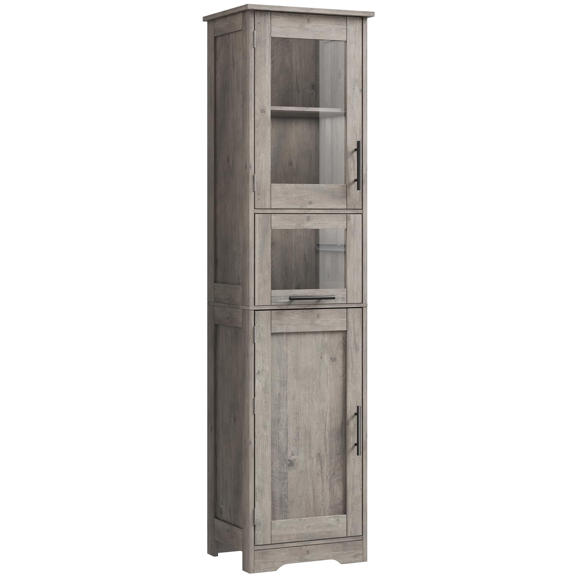 Armario Baño Alto Estrecho, Mueble de Baño con Puertas y Estante Ajustable, para Baño, Lavandería y Espacios Pequeños, Gris, 40×31×170 cm