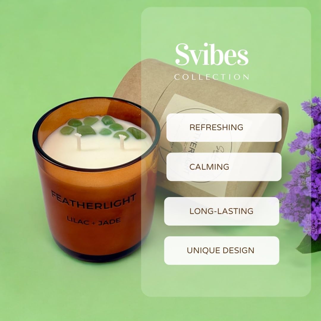 Svibes Collection Lilac Scented Candles - Jade Stone Infused Crystal Candle Gift for Women, Amber, Small - Image 4