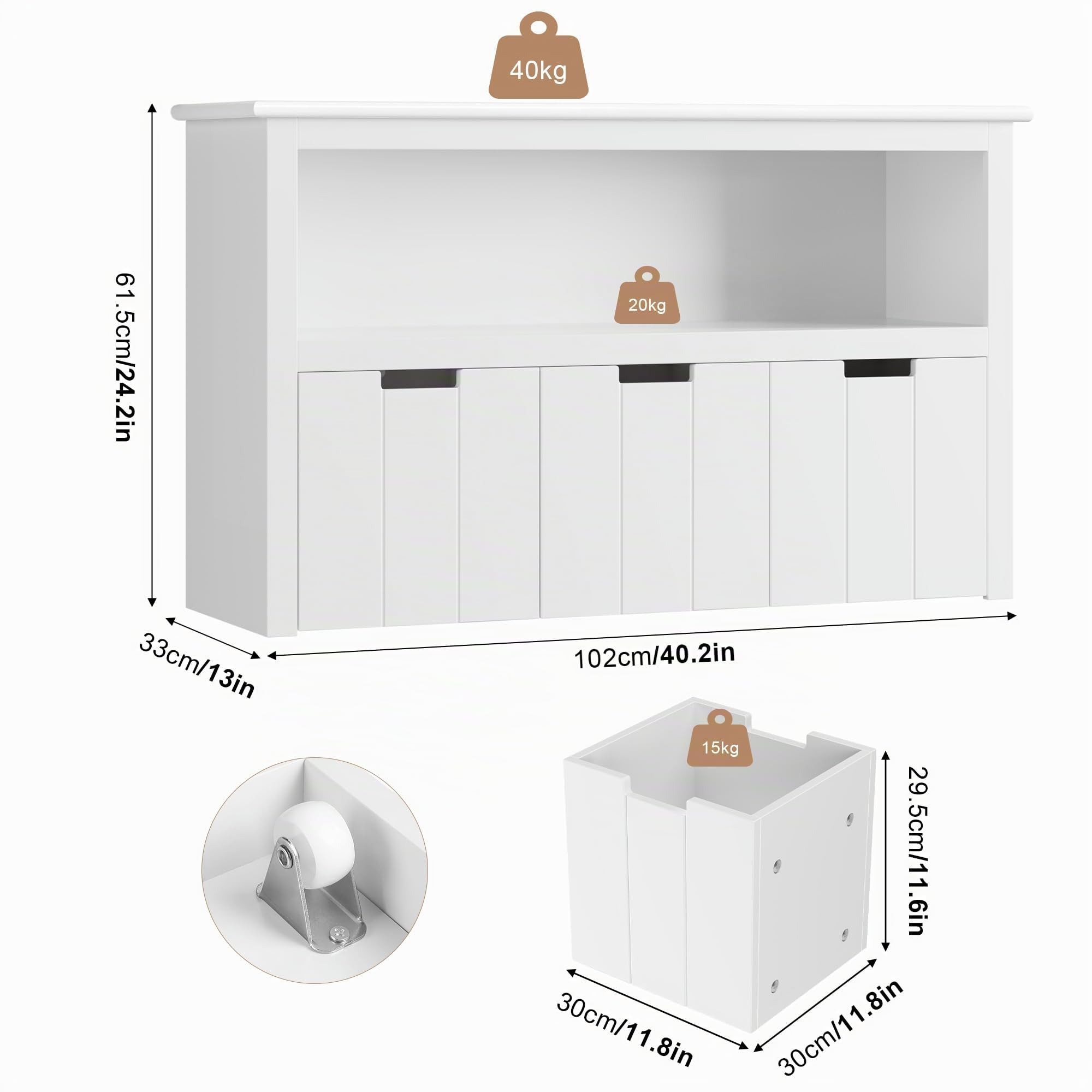 FOREHILL Meuble Rangement Jouet Bibliothèque pour Enfants Étagère Armoire de Rangement avec 3 Tiroirs Roulants Blanc 102x33x61.5cm