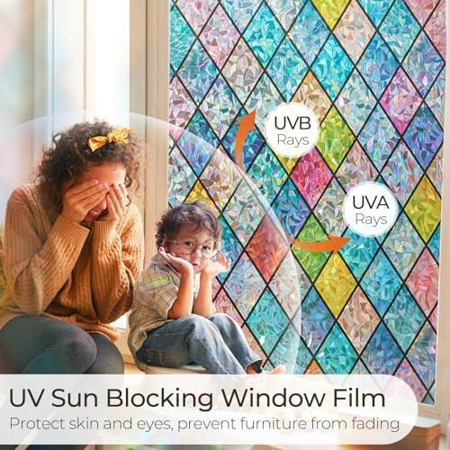 Beautysaid Rainbow Window Film Privacy: Stained Glass Self Adhesive, No-Glue Frosted Window Tint, Static Cling,UV Window Film Home (Multicolor, 44.5x200cm) - Image 3
