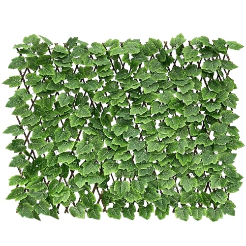 Expandable Faux Ivy Fence Privacy Screen Stretchable Artificial Hedge Single Sided for Balcony Patio...