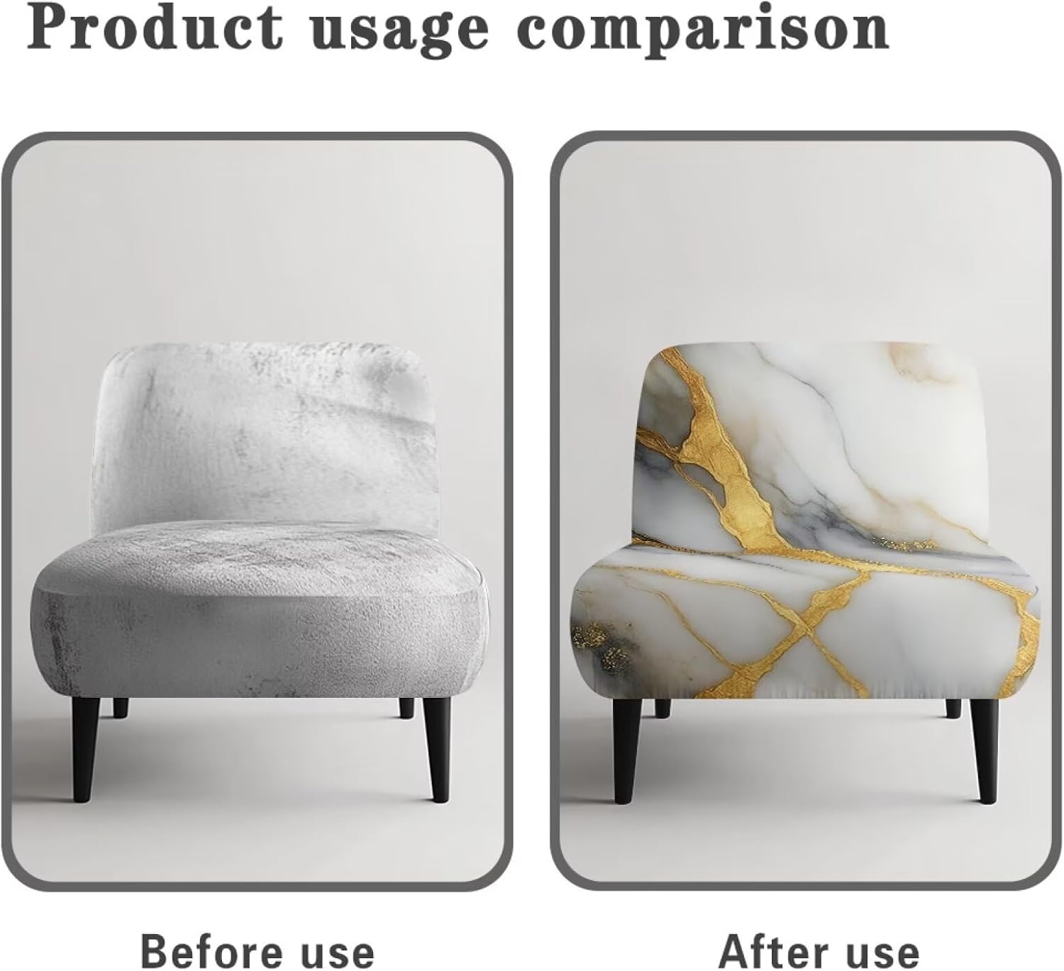 Kuiaobaty Gray Gold Marble Armless Accent Slipper Chair Cover Soft Armless Chair Cover Removable Stretchy Accent Sofa Slipcover Without Arms for Home Office Hotle Fesitival Decor