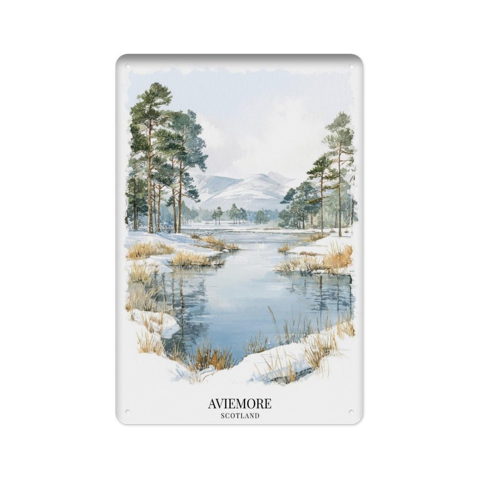 peiyeety Metal Tin Sign Ayrshire Scottish Watercolor Painting Scottish Highlands Art Ayrshire Landscape Village Decoration 8 X 12 Inch