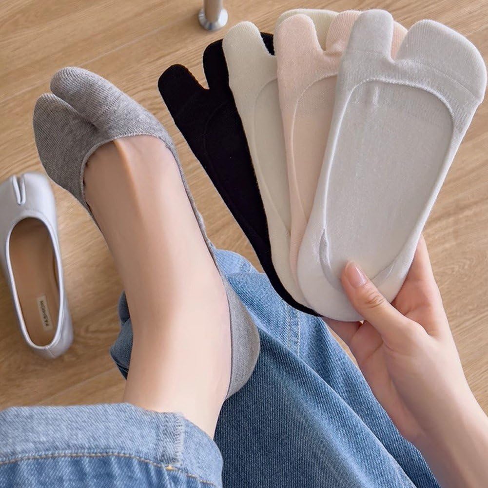 5 par cienkich, niewidocznych skarpet z dwoma palcami, antypoślizgowe, niski krój, dla kobiet na wysokim obcasie, mokasyny, sneakersy, do codziennego noszenia