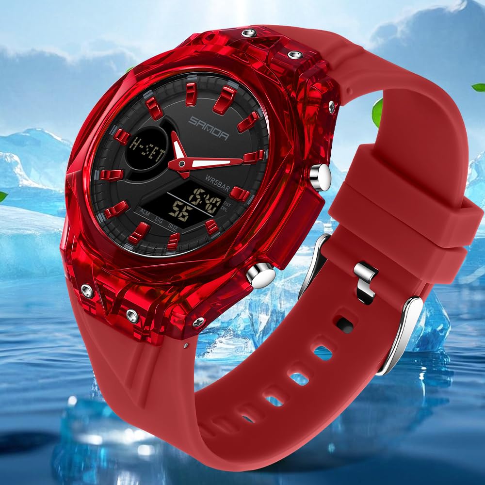 FANMIS Reloj deportivo unisex de doble pantalla – Reloj digital analógico táctico impermeable de 5 ATM con fecha, alarma, cronómetro y correa de TPU – Reloj de pulsera de cuarzo moderno para hombres y