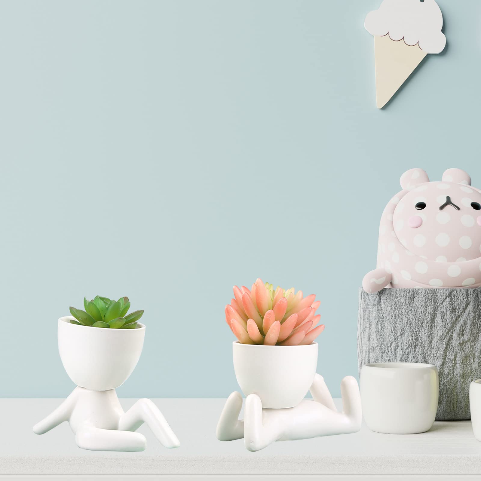 AYAROS Sukkulenten-Übertöpfe in menschlicher Form, niedlicher Keramik-Sukkulenten-Blumentopf, kleine Pflanztöpfe, Blumentöpfe, Schreibtisch-Dekoration für Zuhause, Büro, drinnen und draußen, 3 Stück