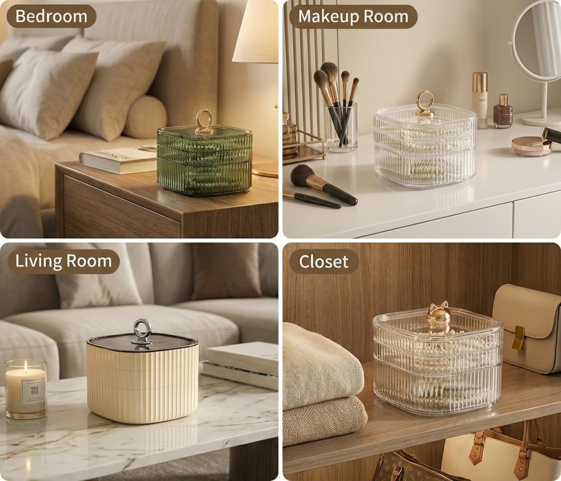 Jewelry Box, 3-Layer Acrylic Jewelry Organizer with Handle, Clear Jewelry Boxes for Women Girls, Make up Organizer, Jewelry Storage Holder (Green) - Image 8