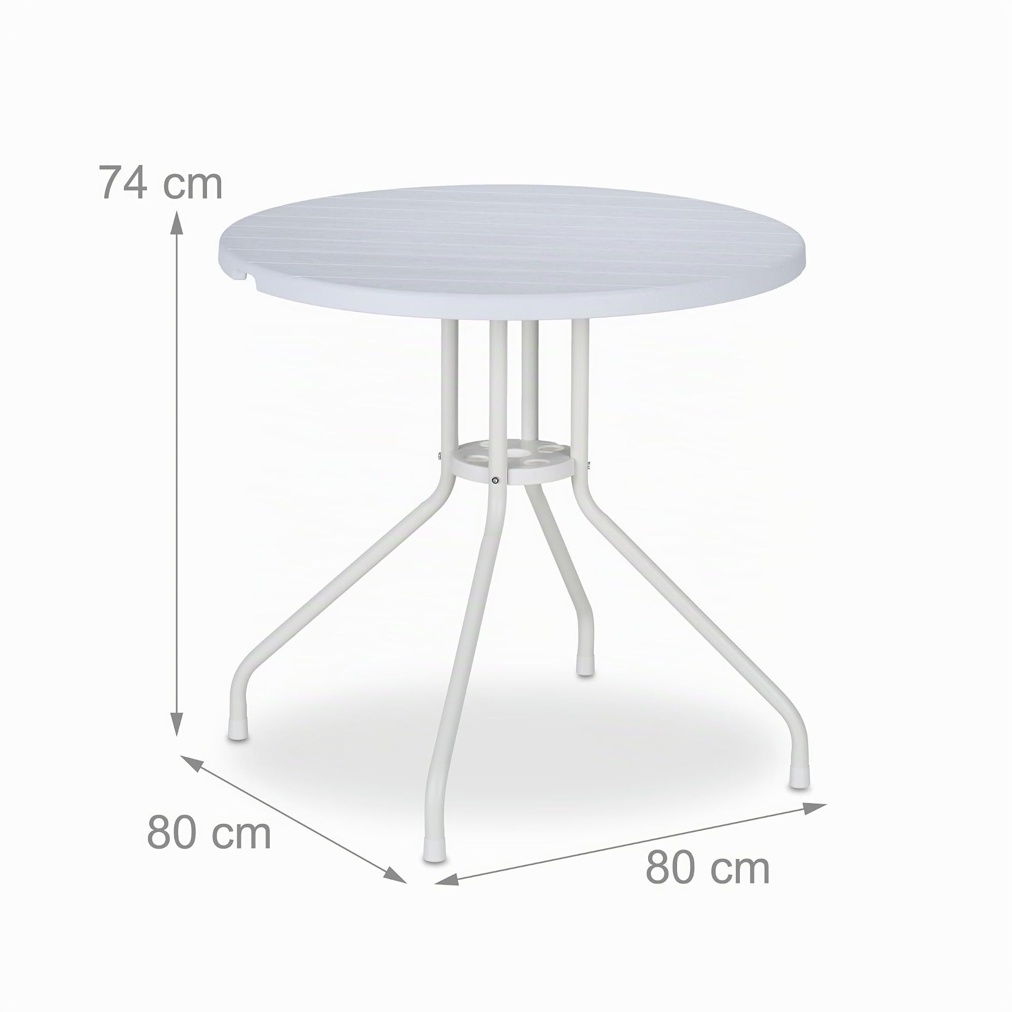Relaxdays Tavolo Rotondo da Giardino, Tavolino da Balcone HLP: 74 x 80 cm, Arredo Esterno Effetto Legno, Bianco