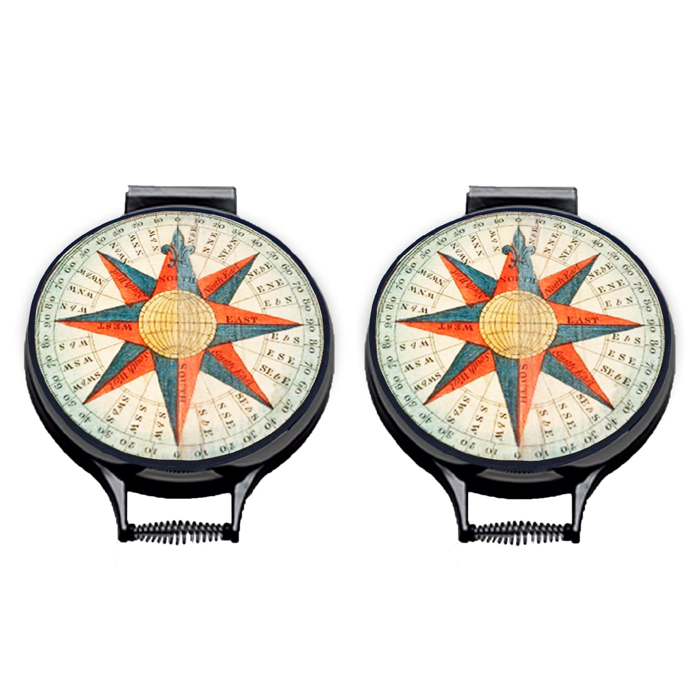 M & G Mustard & Gray Compass Coastal Hob Covers – Set Of 2 | 37Cm Round | Compatible With Aga, Heritage & Stanley Cookers | Heat-Resistant Pads | Chefs Kitechen Accessories (Compass)