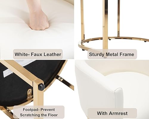 Miniatura 5 de VESCASA Sillas de comedor tapizadas de piel sintética con respaldo de barril, modernas sillas acolchadas para restaurante con marco de metal dorado