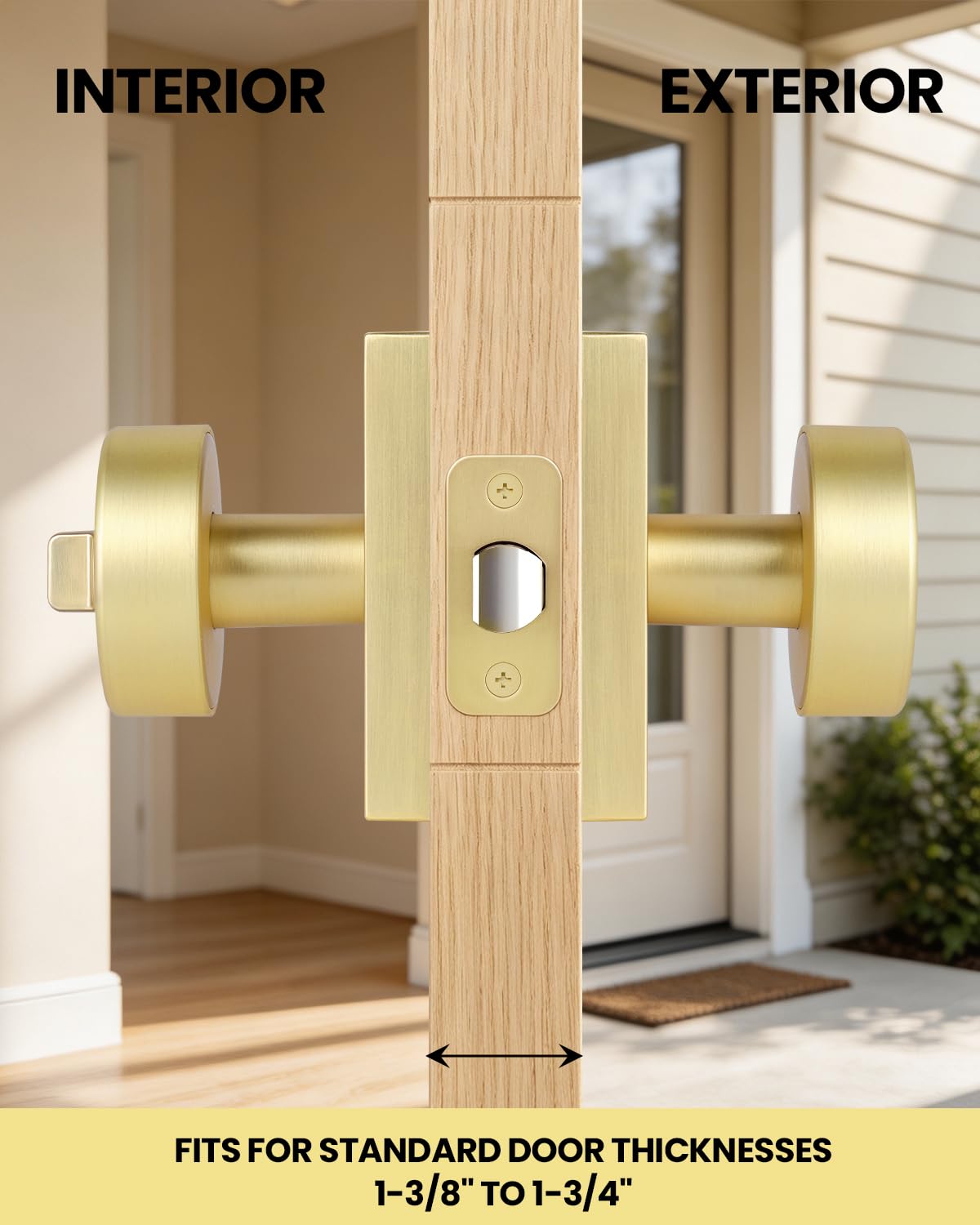 Brushed Gold Door Knobs with Lock & Key - FREE SHIPPING -3