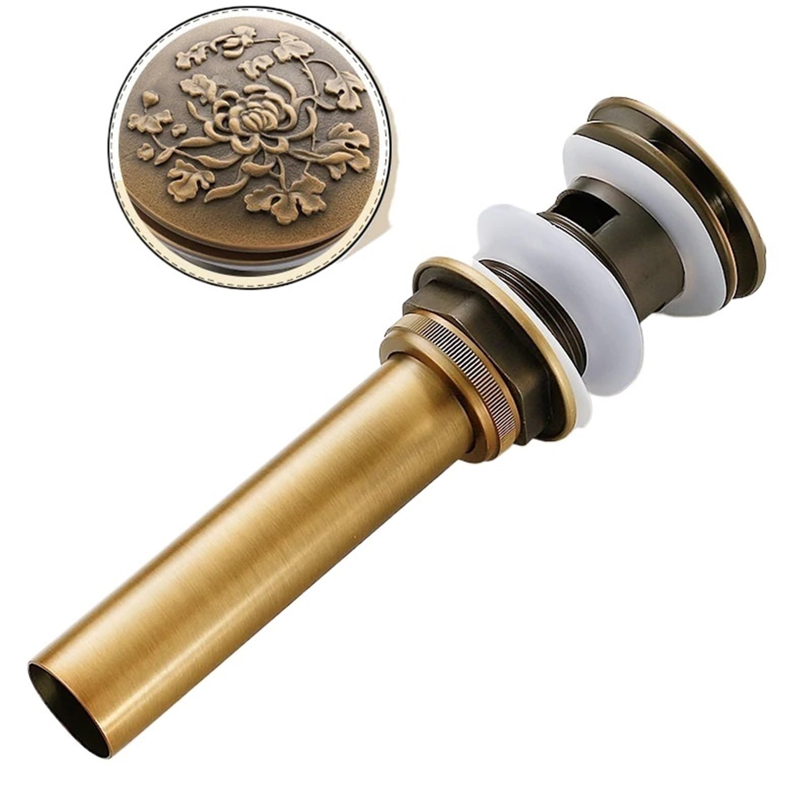 Rtbvghjik Antique Brass C Luxury Bathroom Basin Sink Pop Up Drain Brass With & Without Overflow Vanity Waste Drainer 5-Colors For Choice For Bathroom Sinks(Antique Brass C)