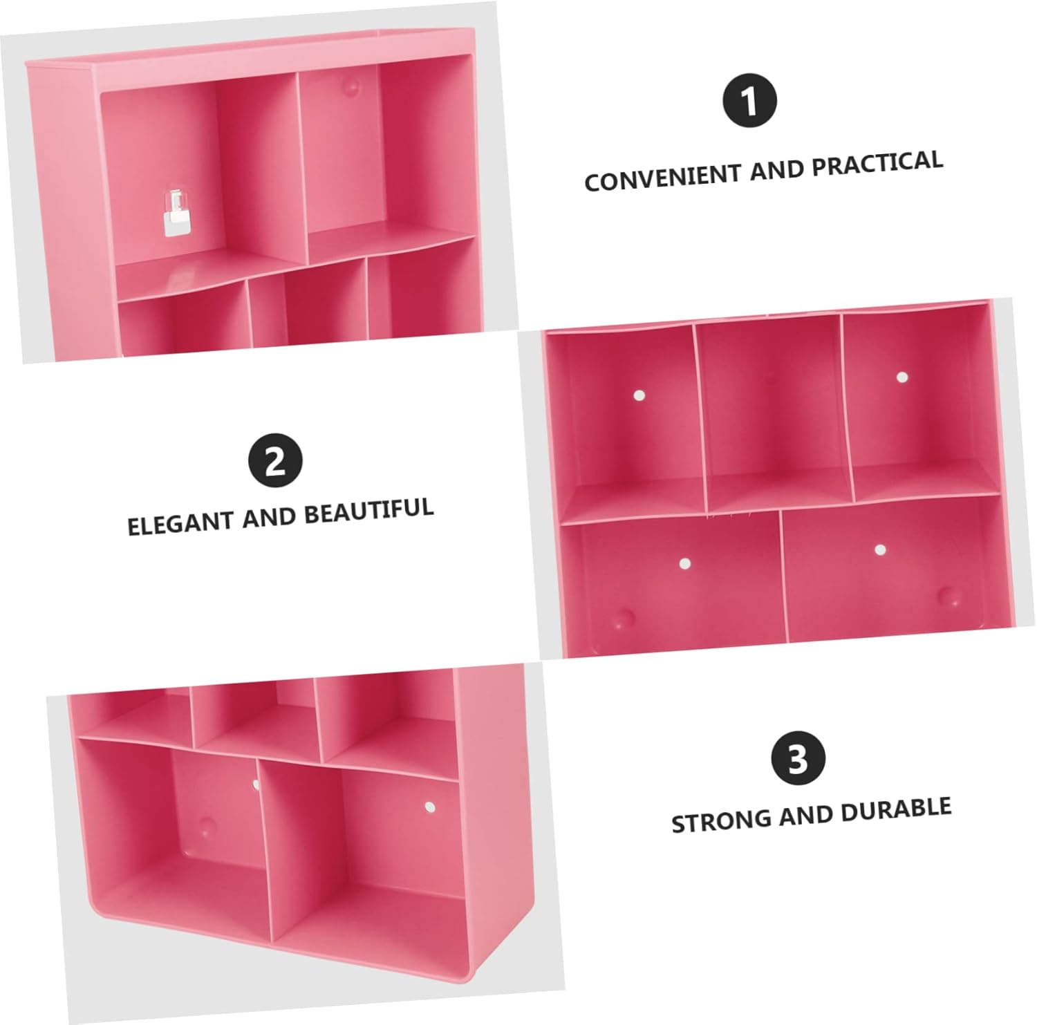 1Pc Large Pink Wall Hanging Storage Rack Adhesive Compartment Holder for Kitchen Bathroom Easy Installation Material Organizes Cups Bottles