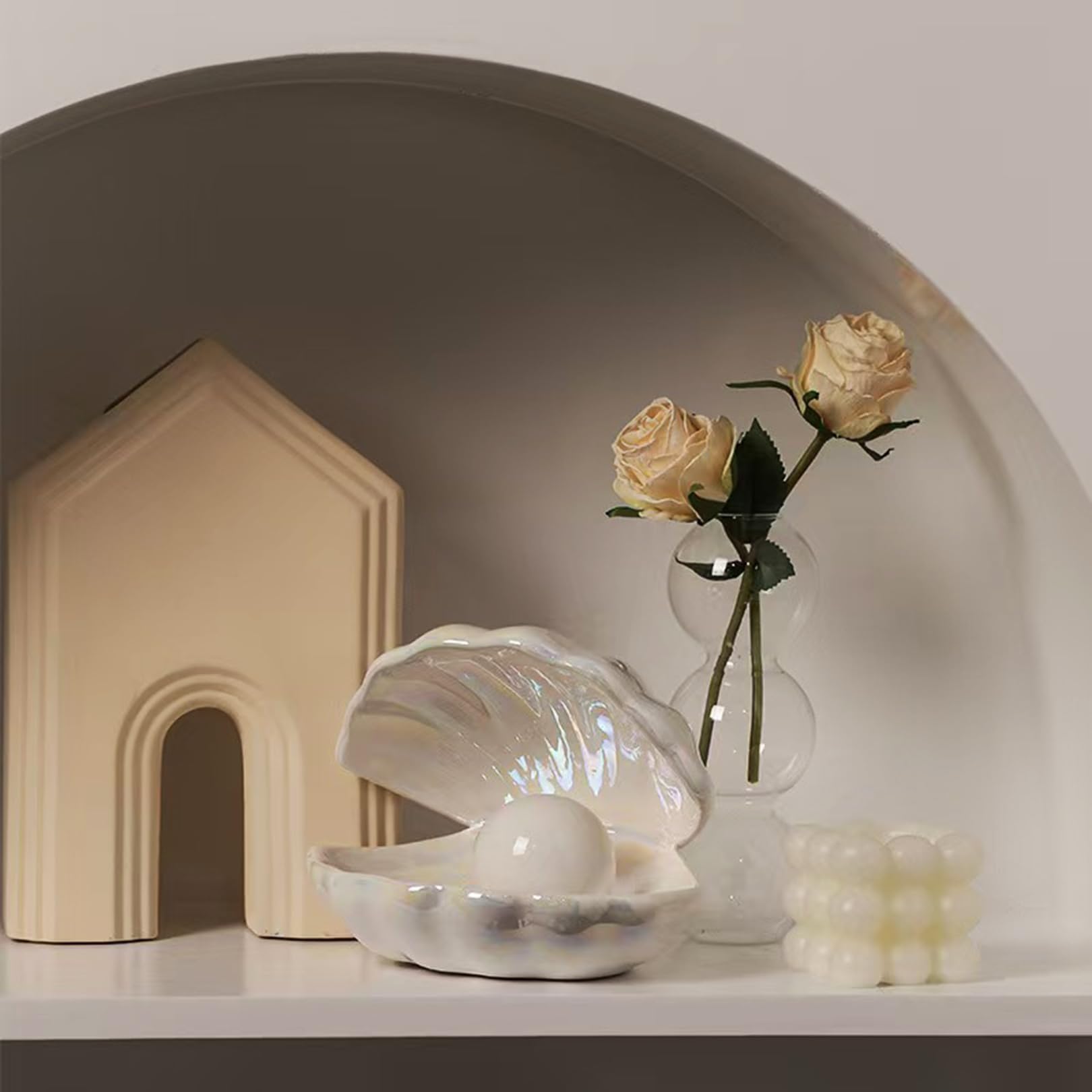 Desniltol LED Ceramic Shell Pearl Light, Portable Ocean-Inspired