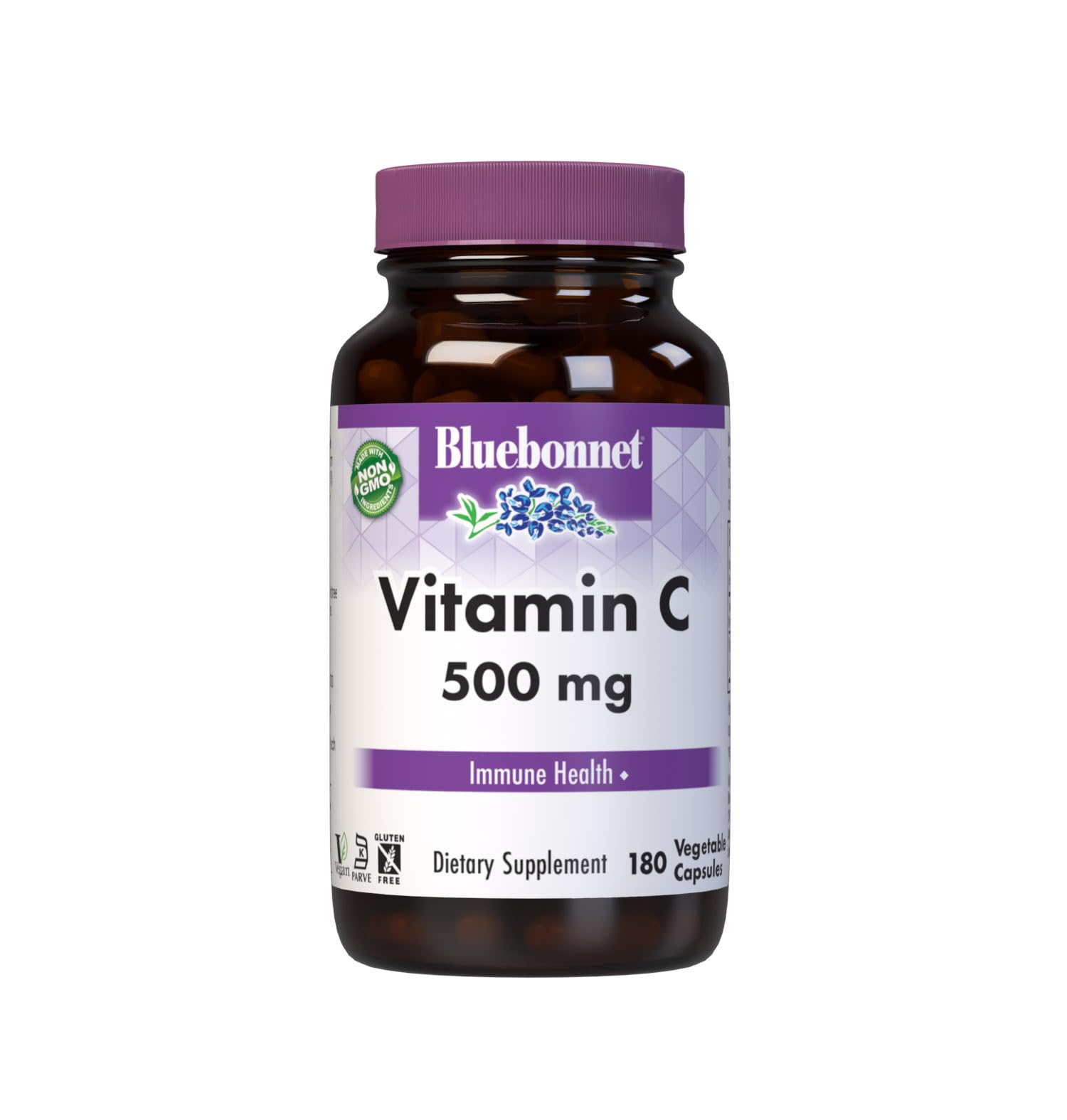 Bluebonnet Nutrition Vitamin C 500 mg Vegetable Capsules, Ascorbic Acid, for Immune Health & Skin Health, Vegan, Vegetarian, Non GMO, Gluten Free, Soy Free, Milk Free, Kosher, 180 Vegetable Capsules 180 Count (Pack of 1)