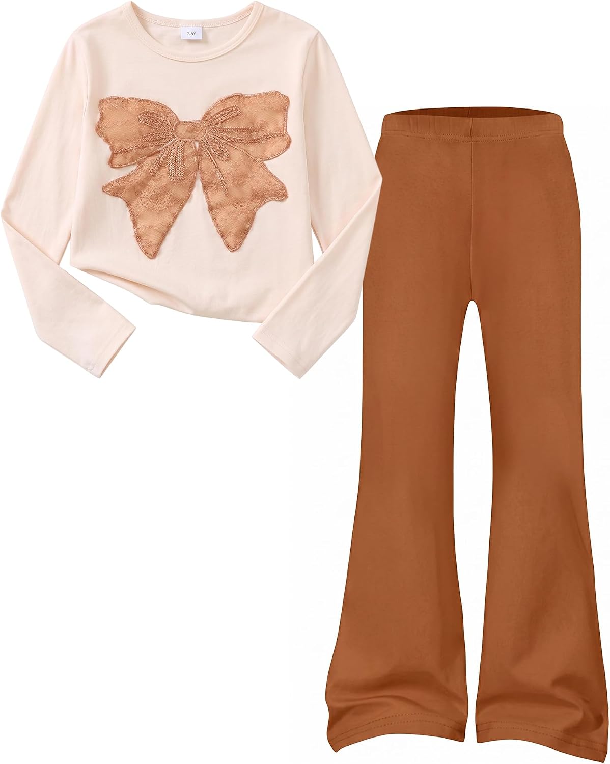 YOURUIKEY Girls Clothes 2 Piece Fall Outfits Lace Bow Shirts & Flared Pants Clothing Set Cute Girl Clothes Size 7-14