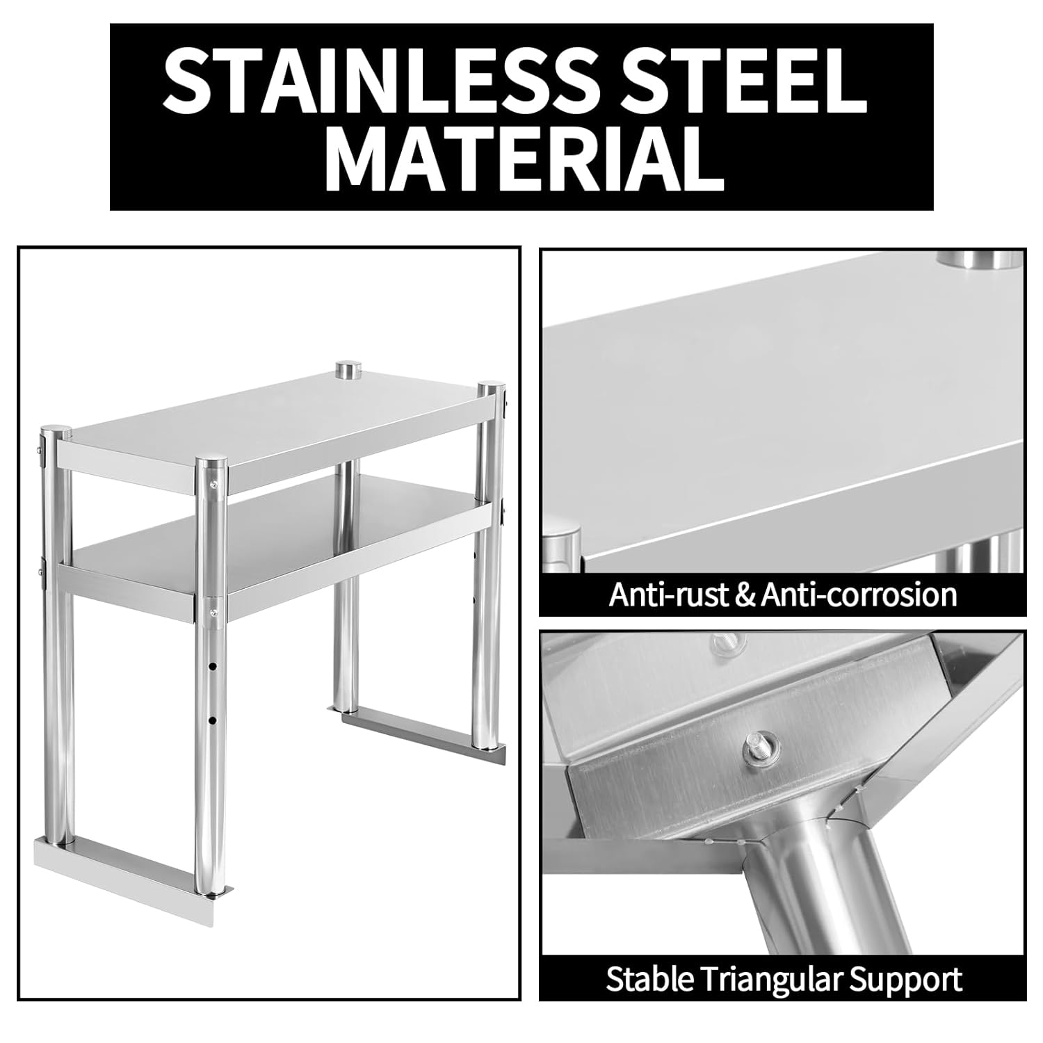 Stainless Steel Double Overshelf 12" X 30", Commercial Double Overshelf 2 Tier for Prep and Work Table in Kitchen, Restaurant and Home