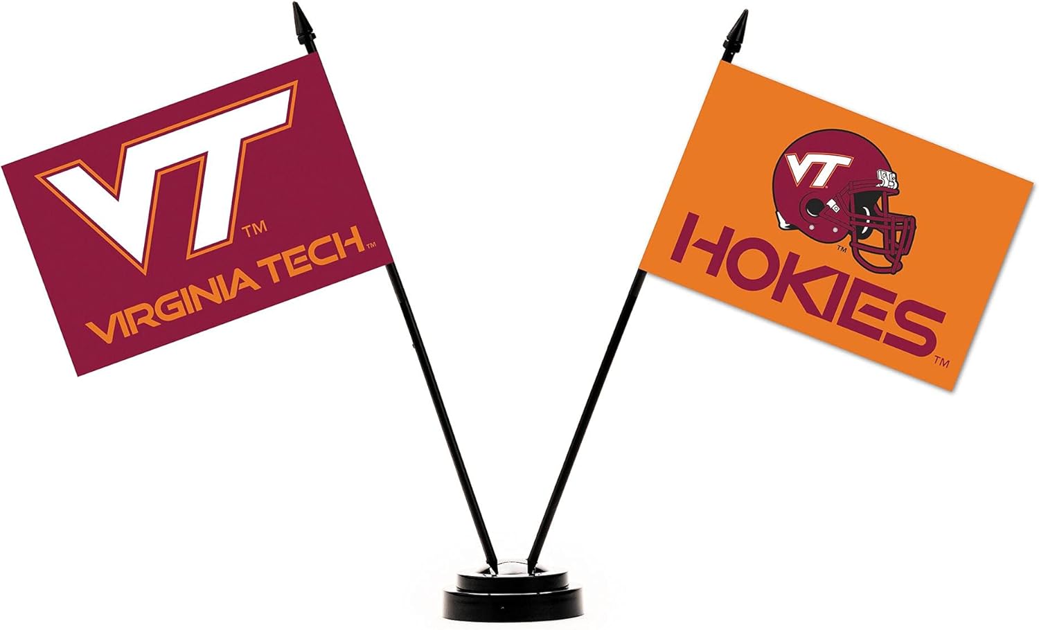 BSI PRODUCTS, INC. - Virginia Tech Hokies 2 Flag Desk Set - VT Football Pride - High Durability - 4” x 6” Flags - Plastic Base - Man Cave Accessories and Decor - Great Alumni Gift Idea