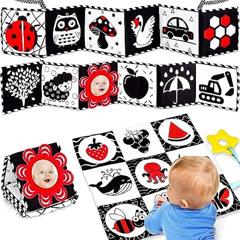 Black and White High Contrast Baby Toys 0-6 Months Montessori Tummy Time Toys Sensory Crinkle Toys for Baby Newborn Infant 0-3 3-6 Months Soft Cloth Books Carseat Toys for Baby Boy Girl Gifts Cover
