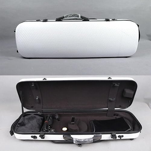 Miniatura 8 de 44 Estuche de violín de tamaño completo Estuche oblongo de fibra de carbono Fuerte acolchado suave ligero con bolsa de música (blanco)