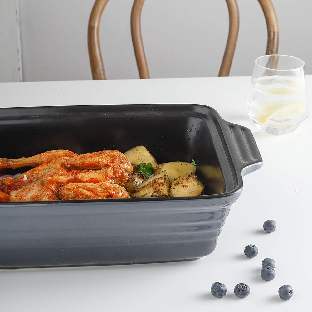 KOOV Keramik-Auflaufform mit Deckel, abgedecktes rechteckiges Set, Lasagnepfanne zum Kochen, Backform für Abendessen, Küche, 22,9 x 33 cm, Reaktive Glasur (Farbverlauf)