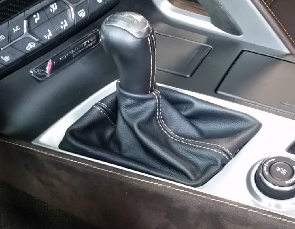 RedlineGoods Shift Boot Compatible with Chevrolet Corvette C7 2014-19. Tailor Made - not Universal. Genuine top-Grade Italian Black Leather with Red Thread