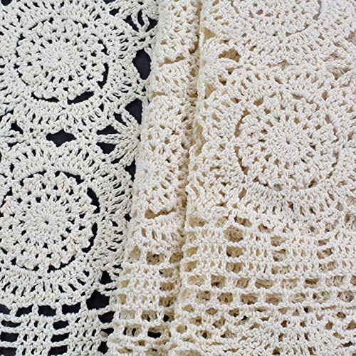 USTIDE 100% Cotton Lace Crochet Table Runners Bedside Nightstands Table Cover 2pcs Beige,15.7