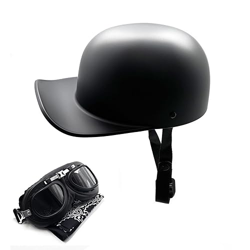 Vintage Open Face Motorcycle Helmet with Goggles, DOT Approved Half
